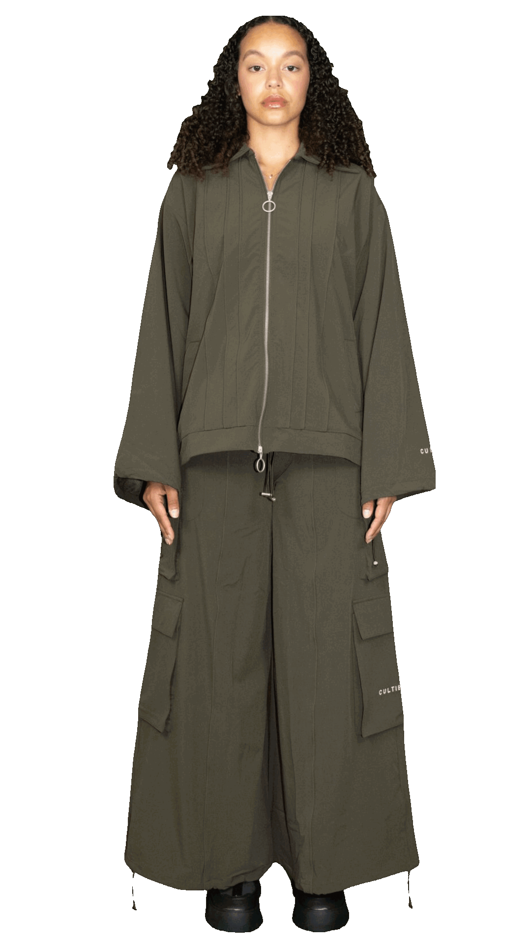 Wide-sleeved nylon jacket in dark green - TAUNUS