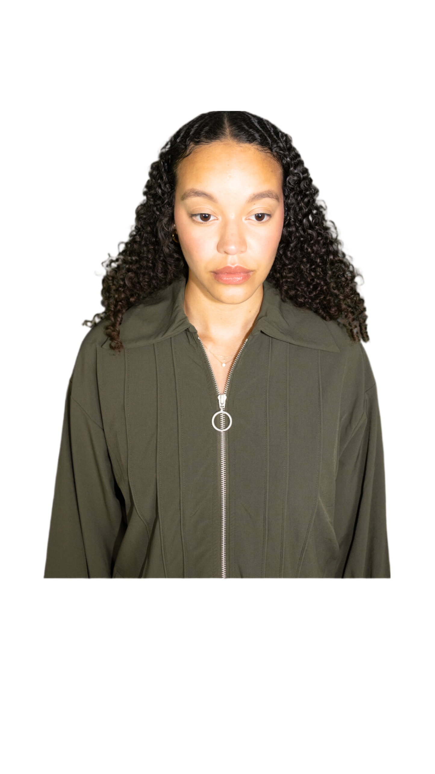 Wide-sleeved nylon jacket in dark green - TAUNUS