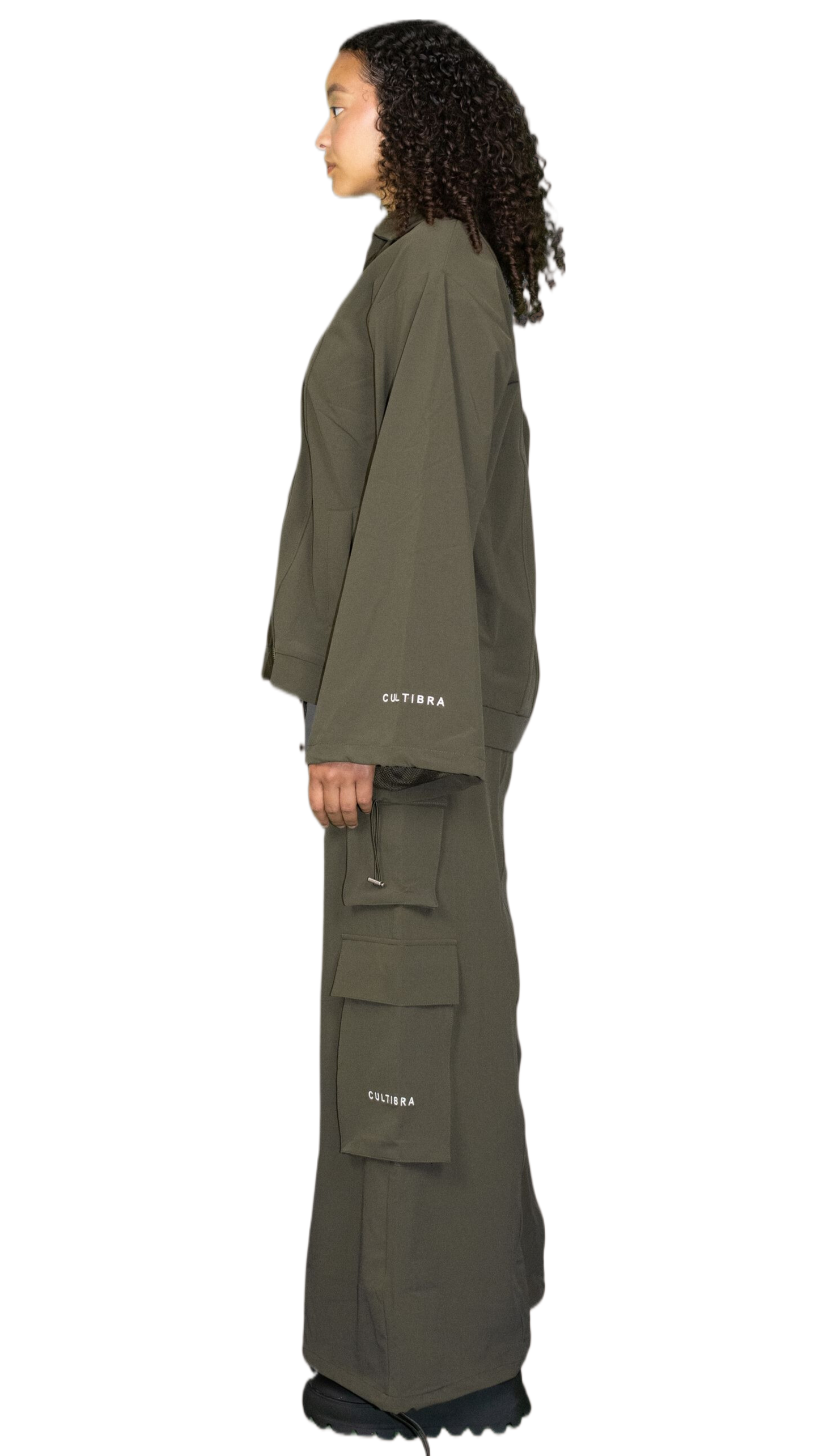 Wide-sleeved nylon jacket in dark green - TAUNUS