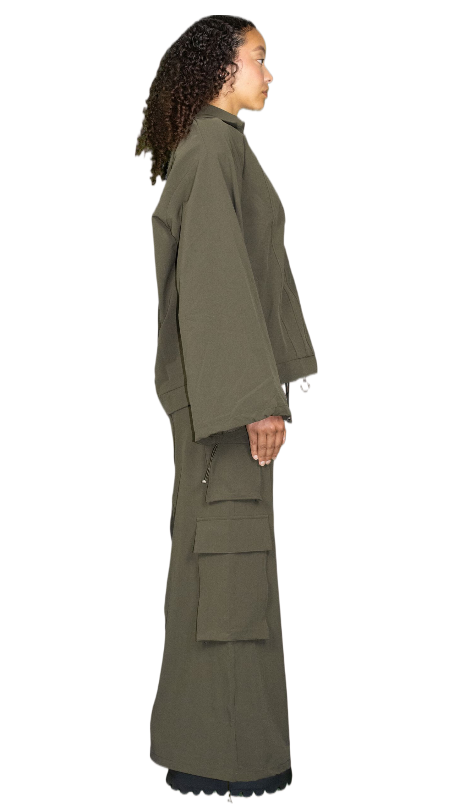 Wide-sleeved nylon jacket in dark green - TAUNUS