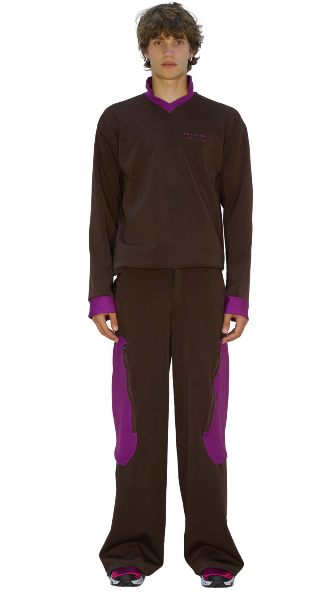 Colorblocked utility pants in brown/lilac- SEMEI