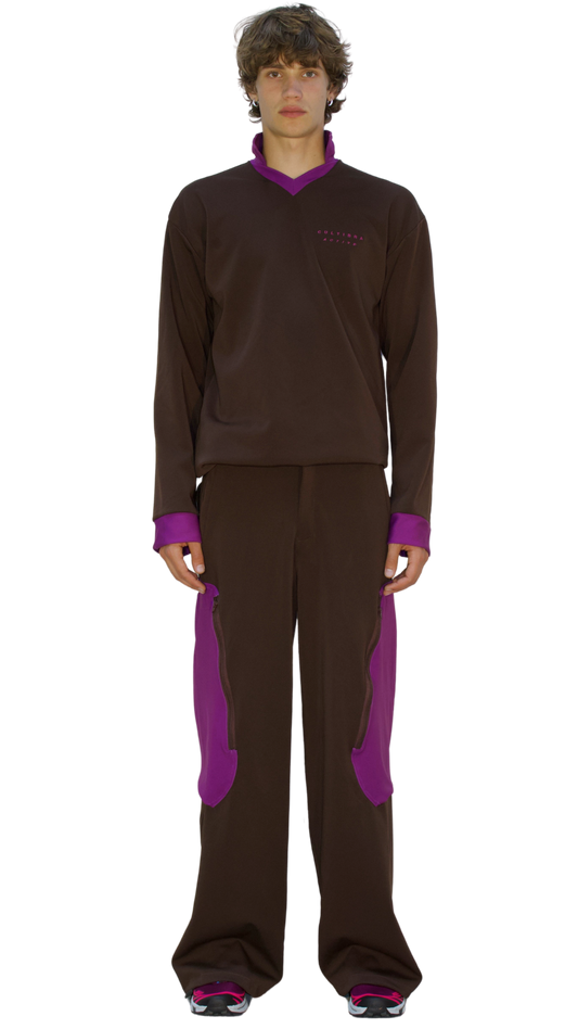 Colorblocked utility pants in brown/lilac- SEMEI