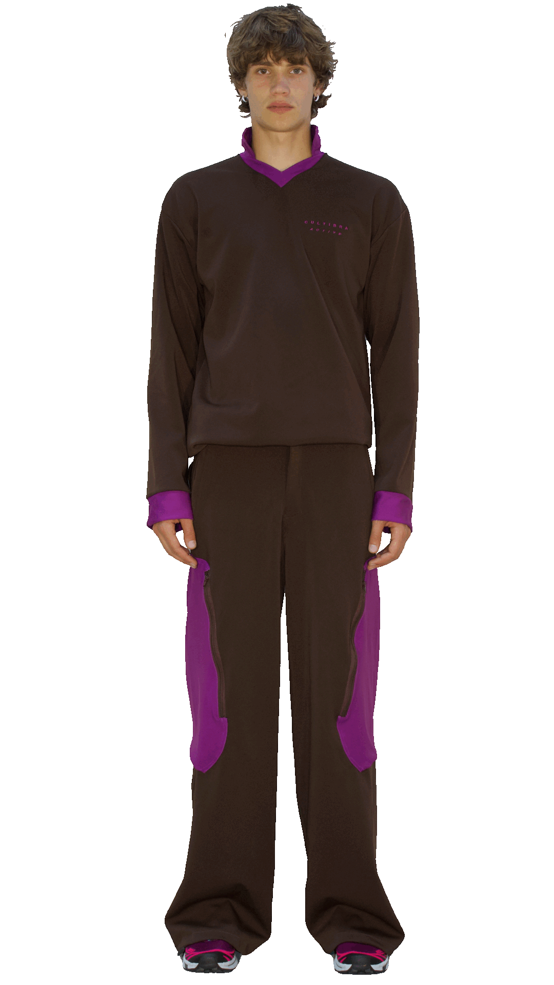 Colorblocked utility pants in brown/lilac- SEMEI