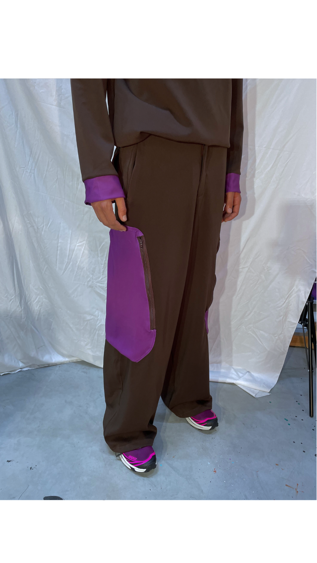 Colorblocked utility pants in brown/lilac- SEMEI