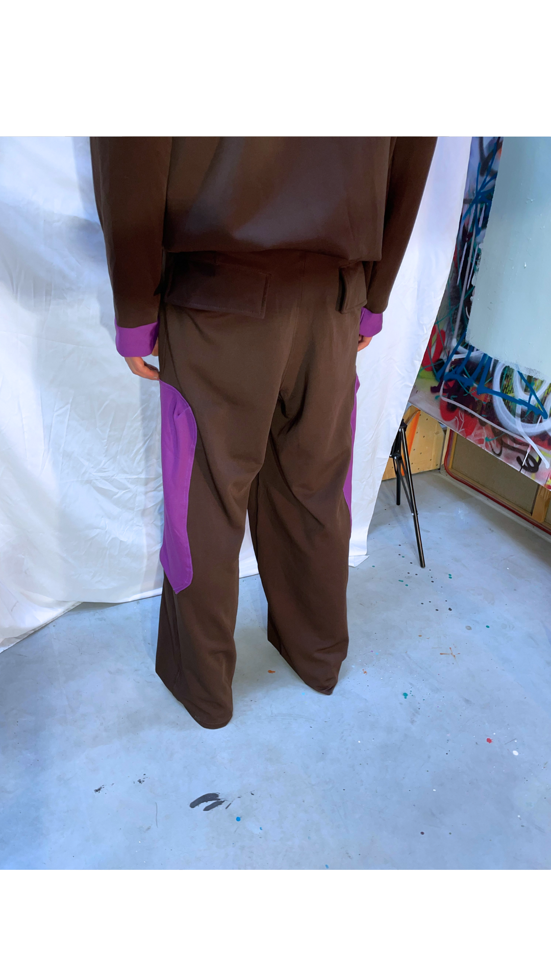 Colorblocked utility pants in brown/lilac- SEMEI