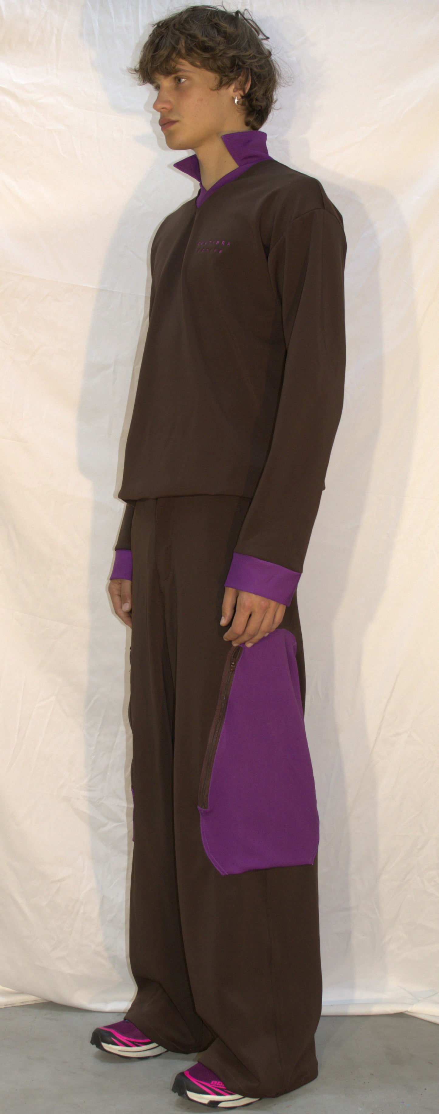 Colorblocked utility pants in brown/lilac- SEMEI