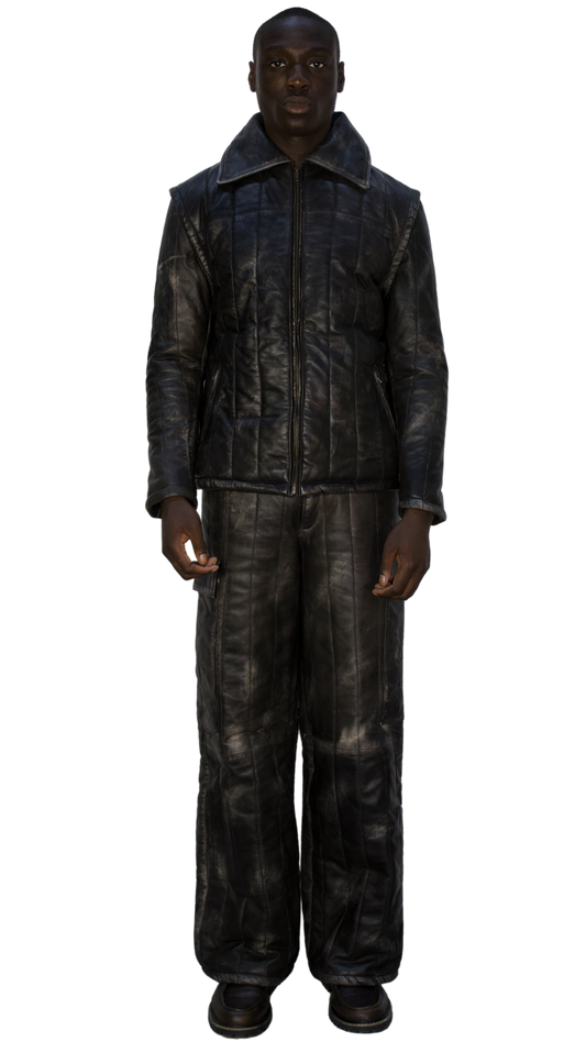 Distressed leather jacket in gray/black - ASTANA