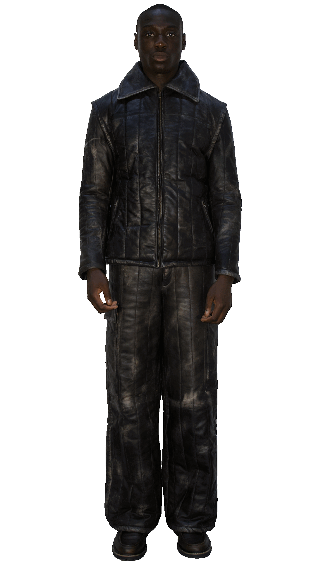 Distressed leather jacket in gray/black - ASTANA