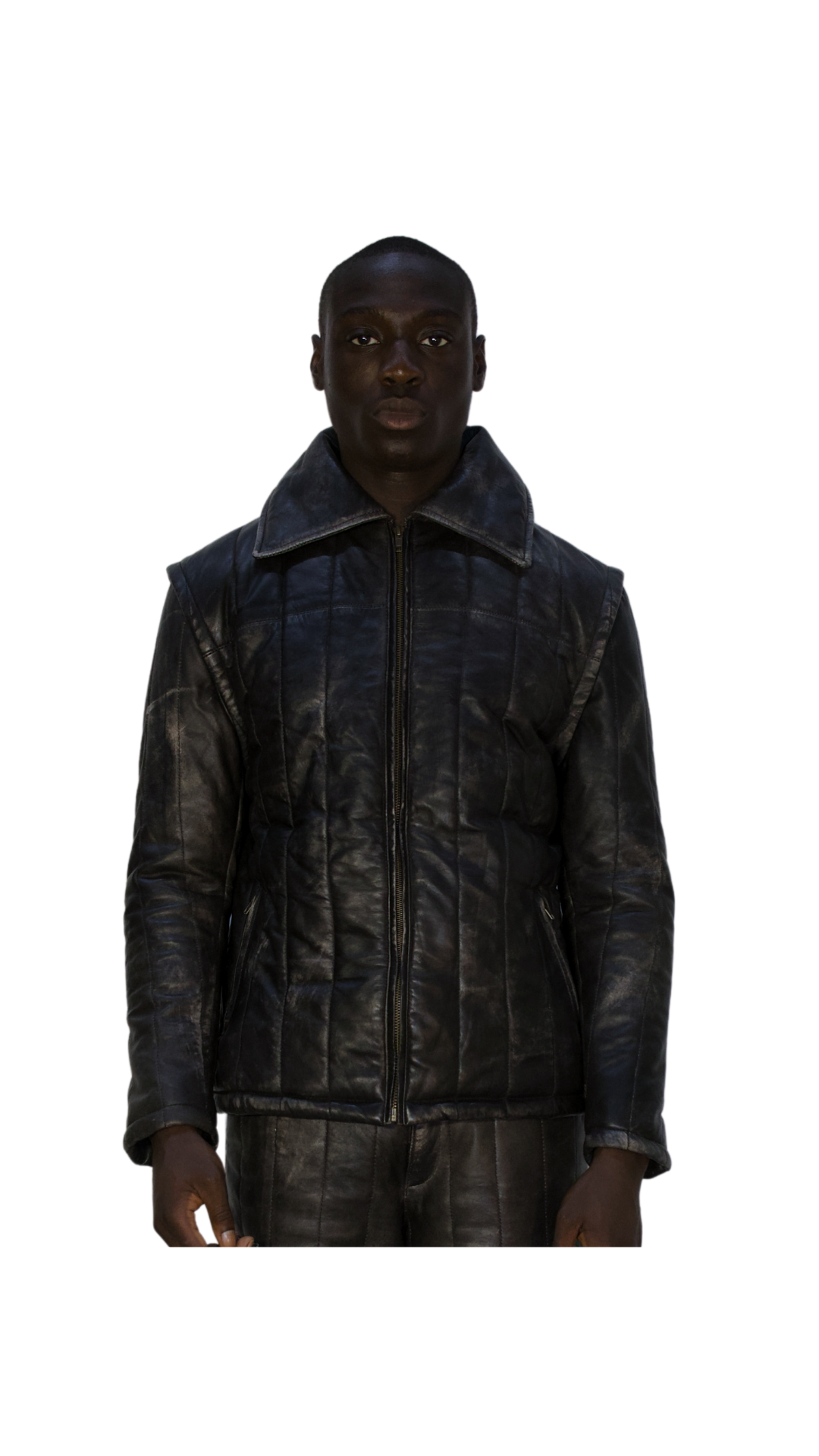 Distressed leather jacket in gray/black - ASTANA