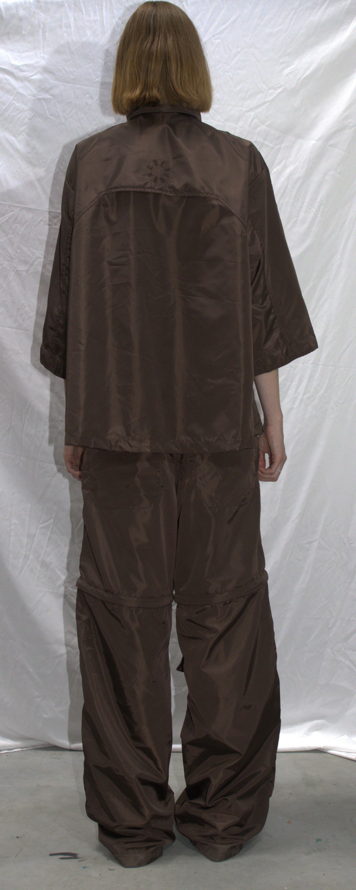 High neck hybrid zip shirt in brown - RUDNY