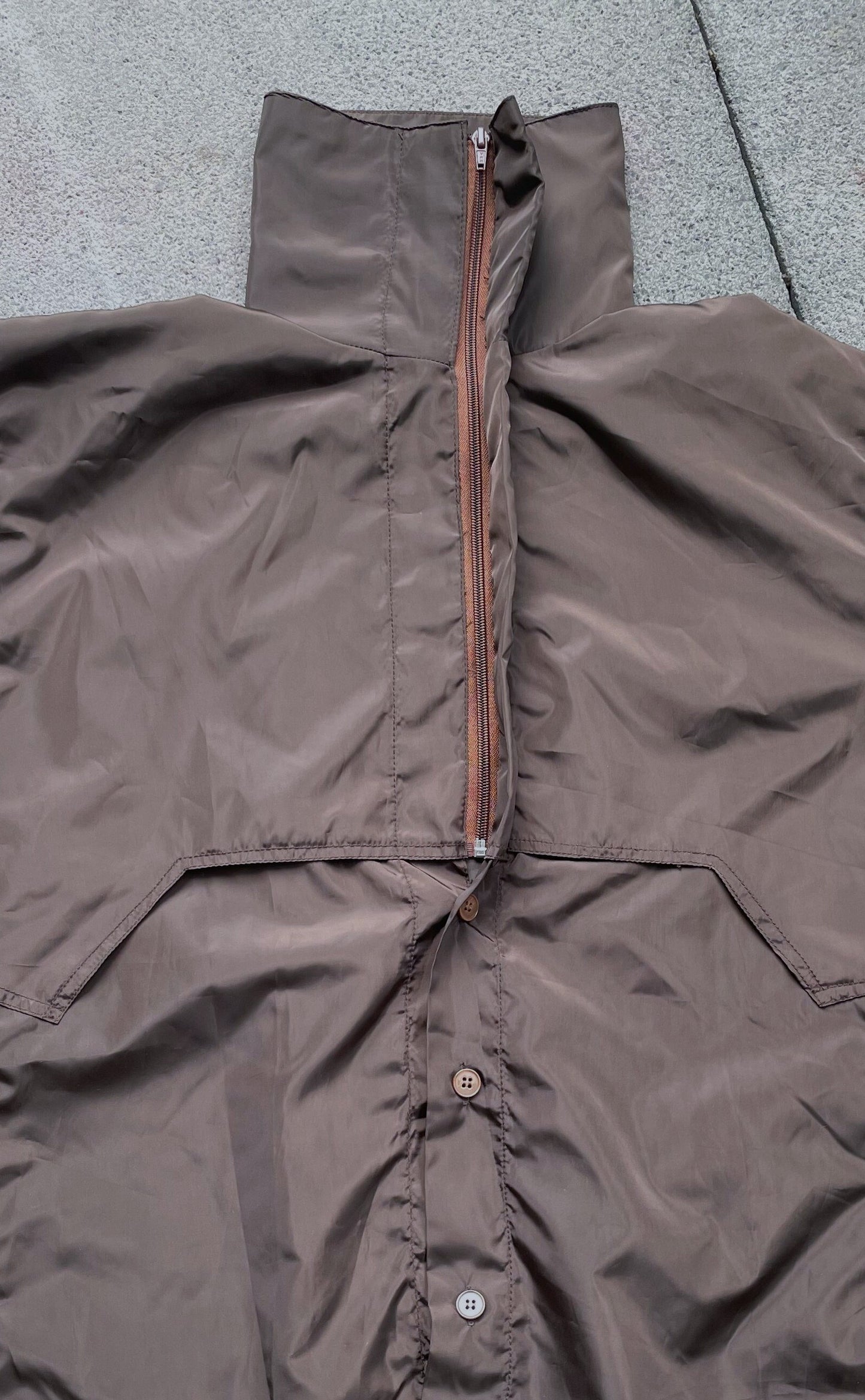 High neck hybrid zip shirt in brown - RUDNY