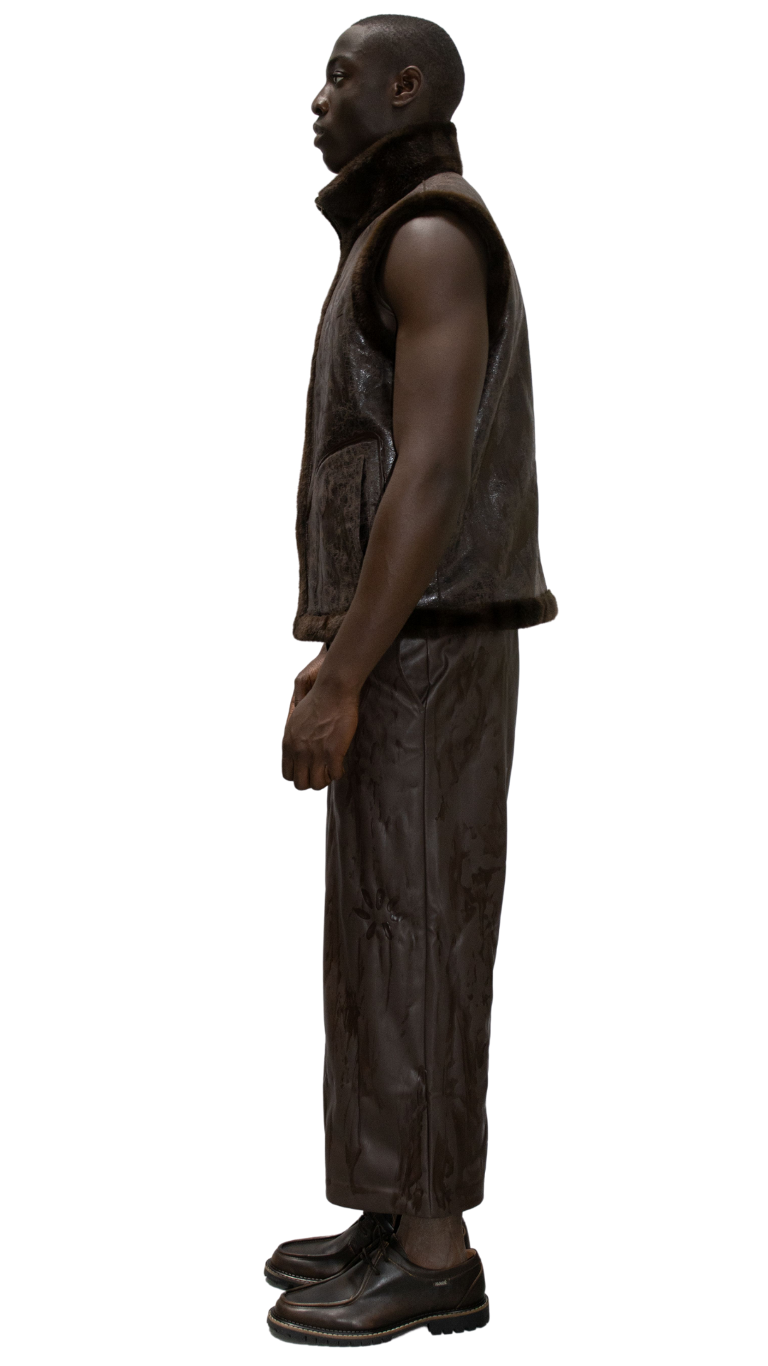 Long distressed leather shorts in brown - KARAGANDA