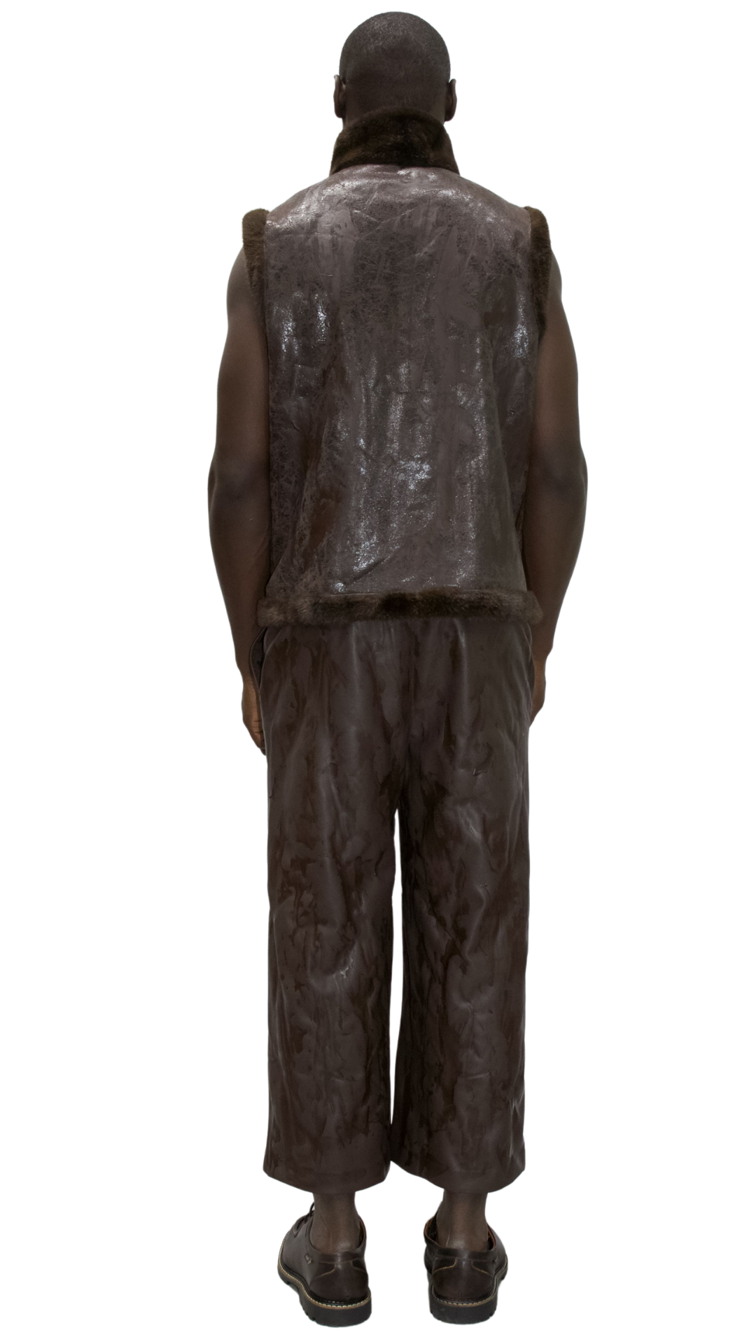 Long distressed leather shorts in brown - KARAGANDA