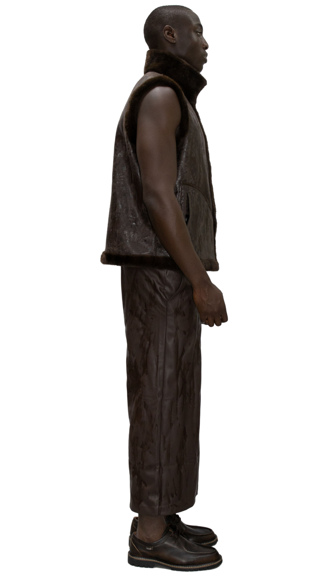 Long distressed leather shorts in brown - KARAGANDA