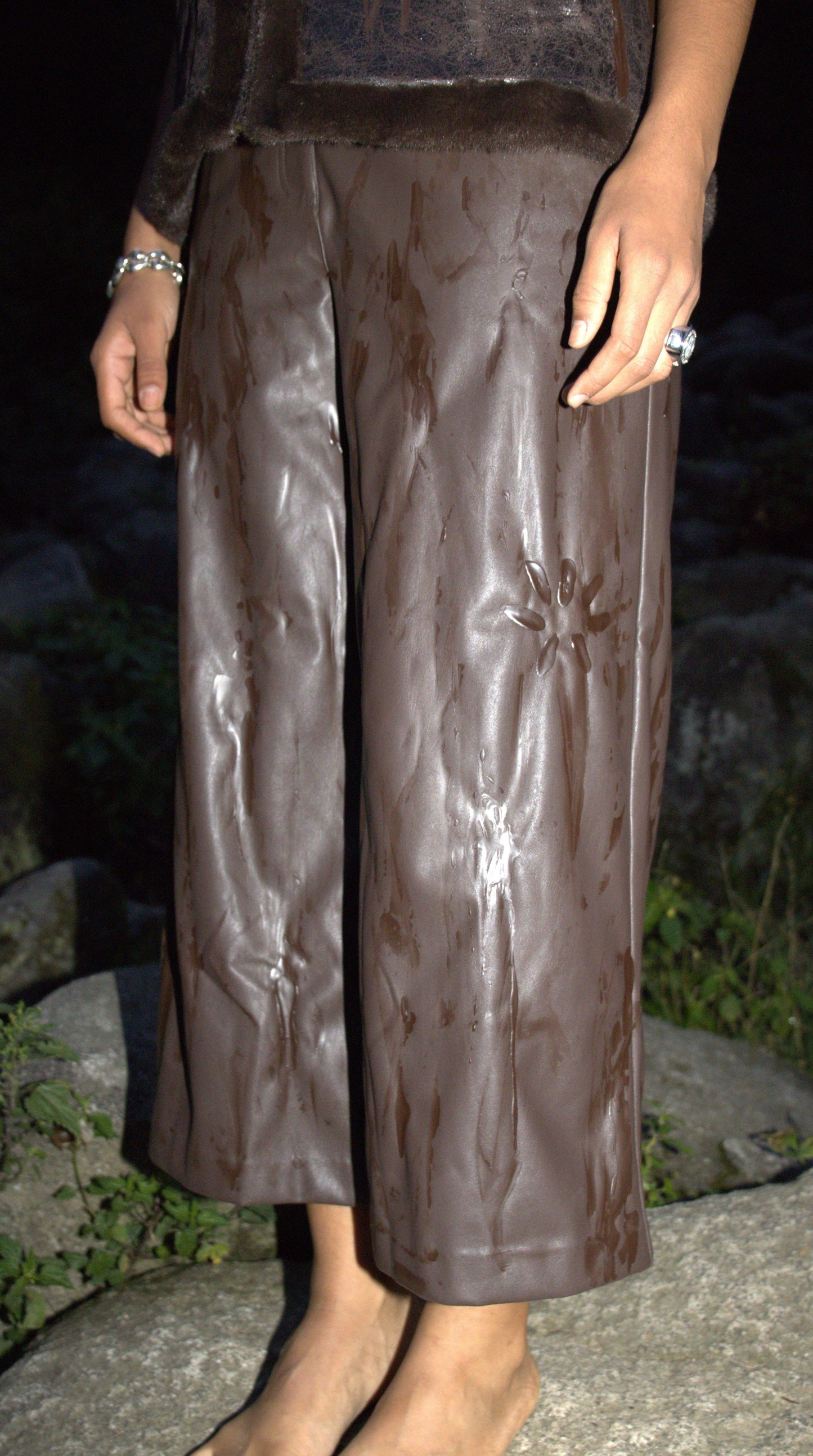 Long distressed leather shorts in brown - KARAGANDA