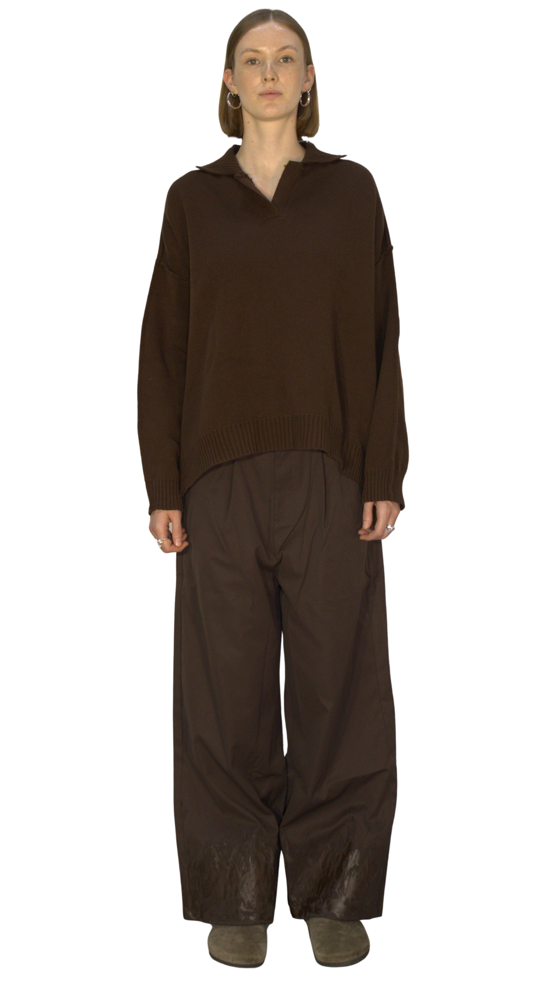Raw edge polo sweater in brown - AKTOBE