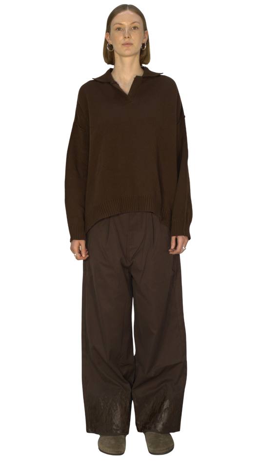 Raw edge polo sweater in brown - AKTOBE