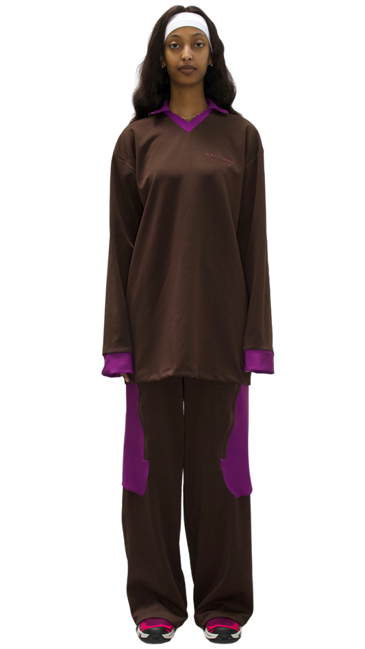 Technicut panel longsleeve in brown/lilac - SEMEI