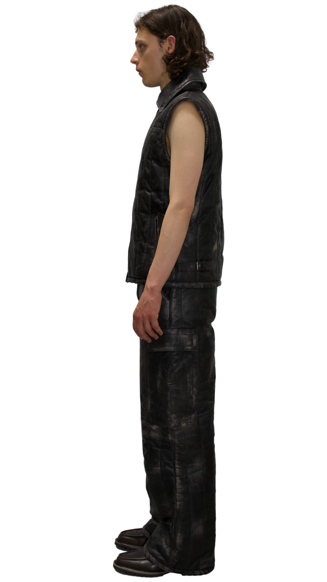Distressed cargo leather pants in gray/black - ASTANA