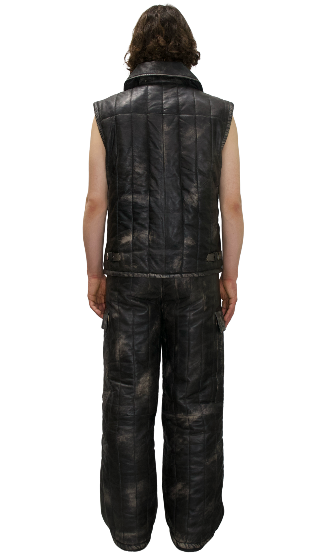 Distressed cargo leather pants in gray/black - ASTANA