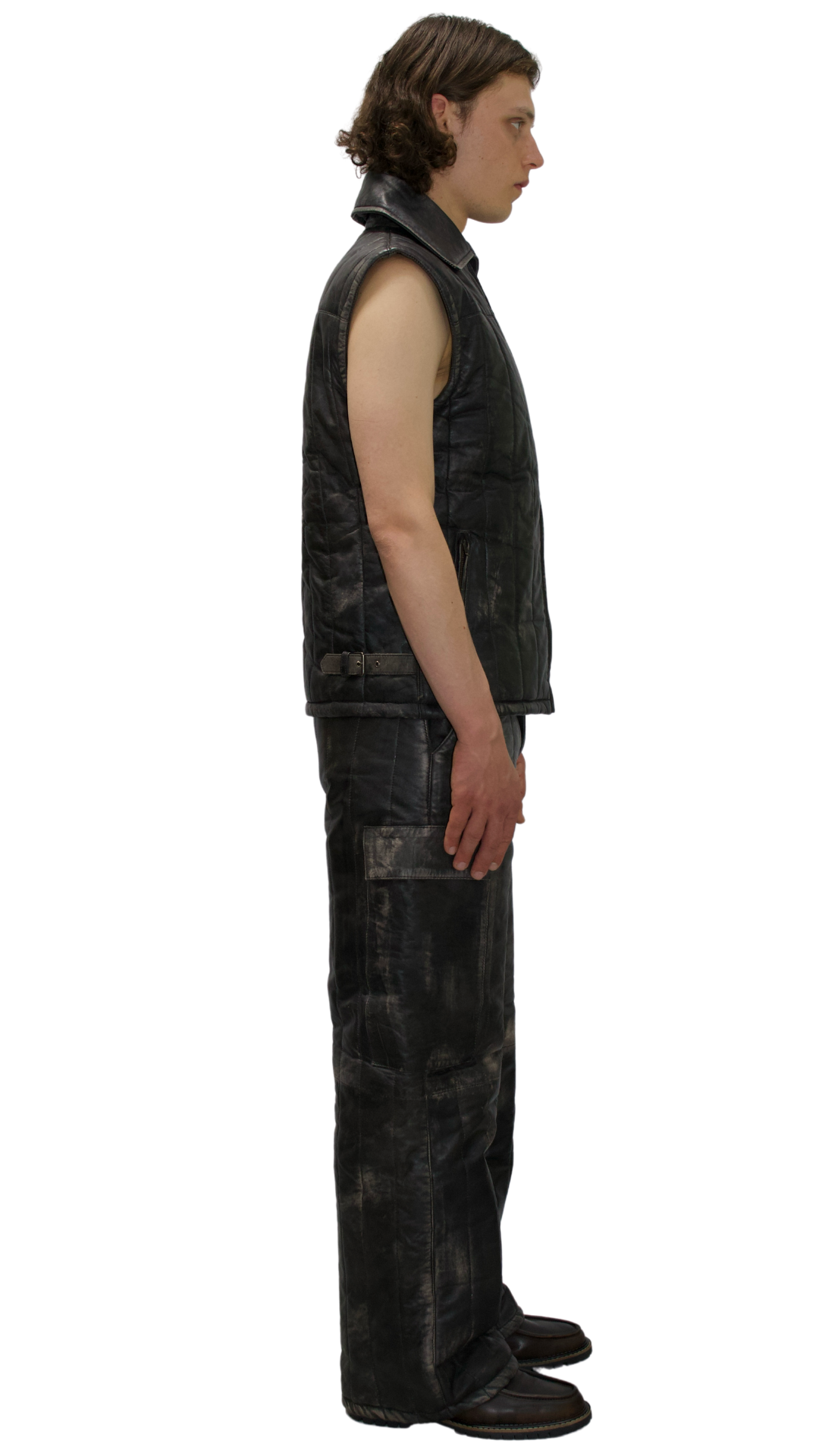 Distressed cargo leather pants in gray/black - ASTANA