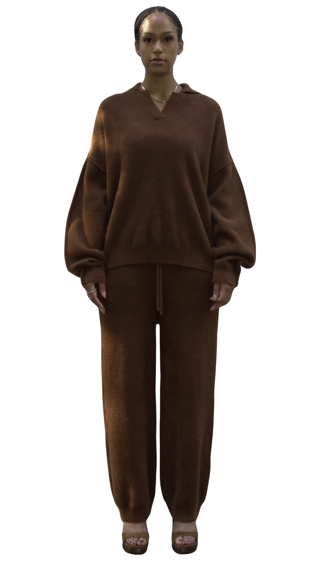 Mohair knit polo in brown - ALTAI