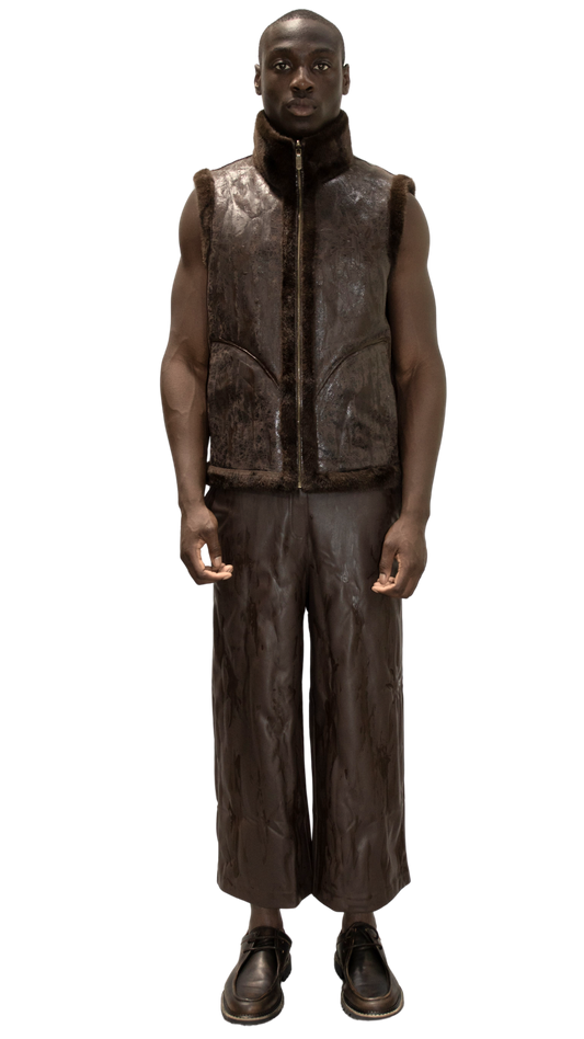 Long distressed leather shorts in brown - KARAGANDA